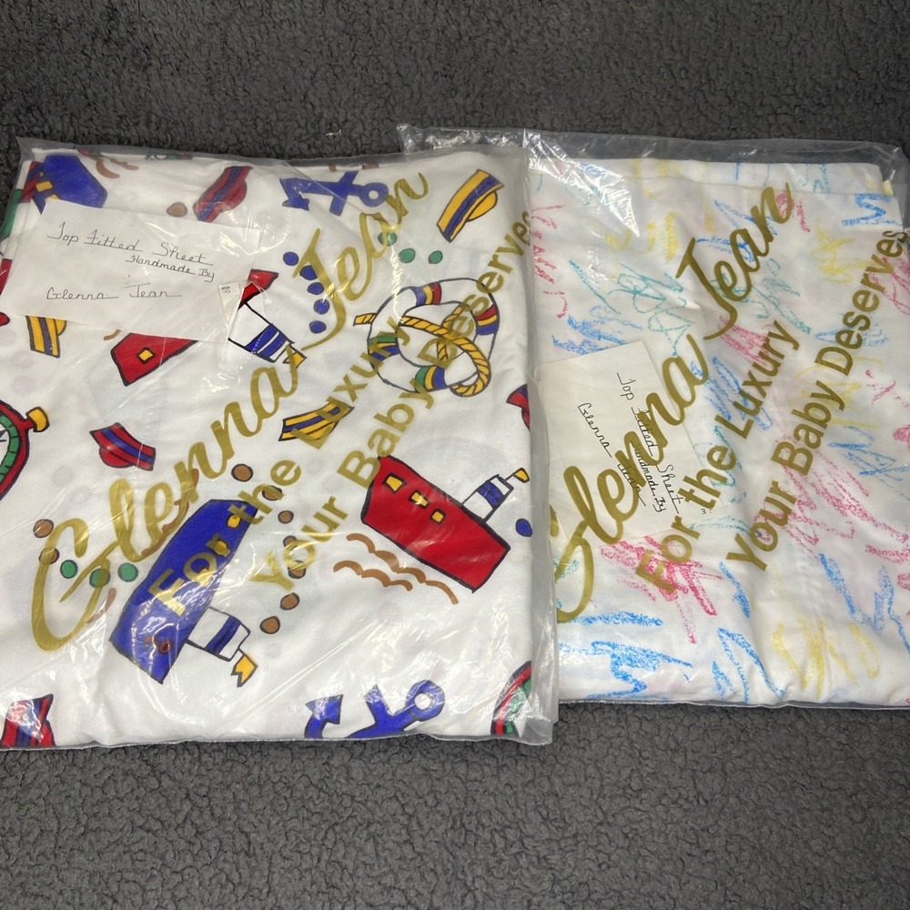 VTG Glenna Jean Luxury‎ Fitted Crib Sheets Handmade Abstract Boats Lot of 2 NEW